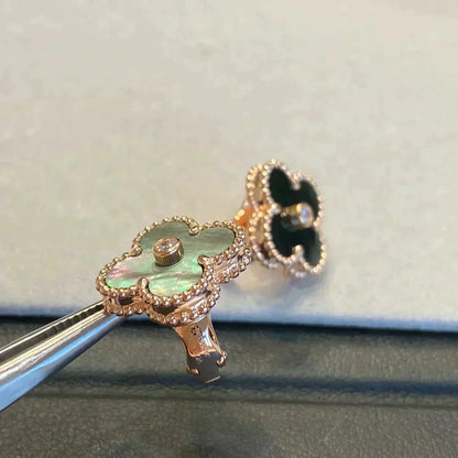 [Mystic Crown]CLOVER MEDIUM 1 MOTIFS GRAY MOP  DIAMOND EARRINGS