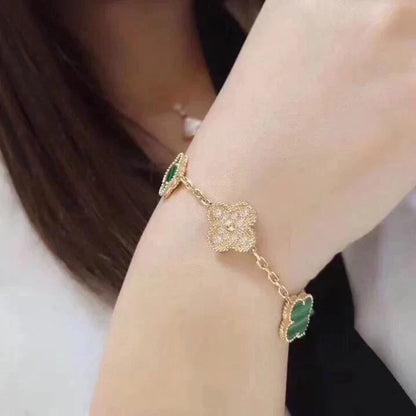 [Mystic Crown]CLOVER  5 MOTIF MALACHITE DIAMOND BRACELET