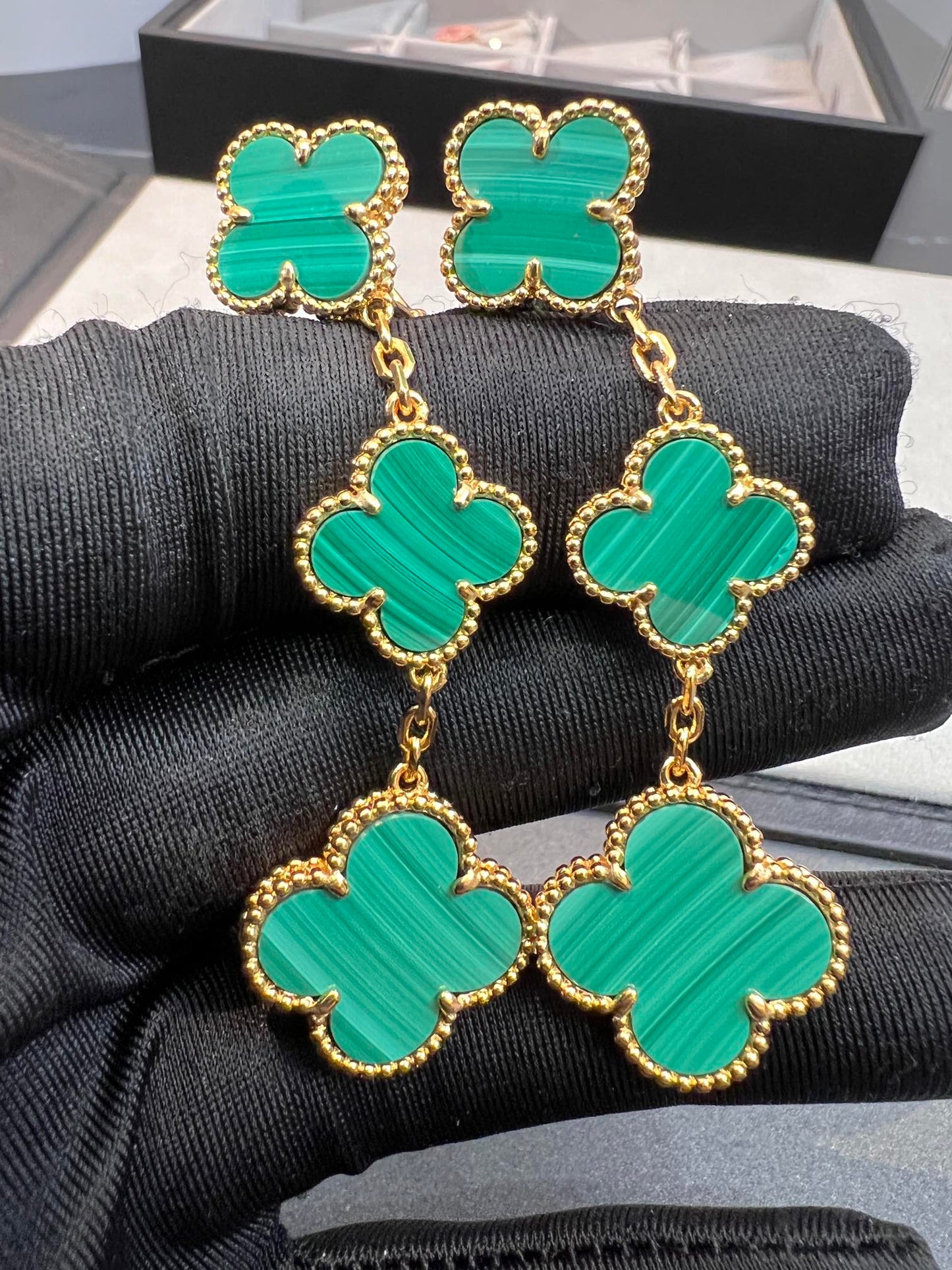 [Mystic Crown]CLOVER MALACHITE 3 MOTIFS GOLD