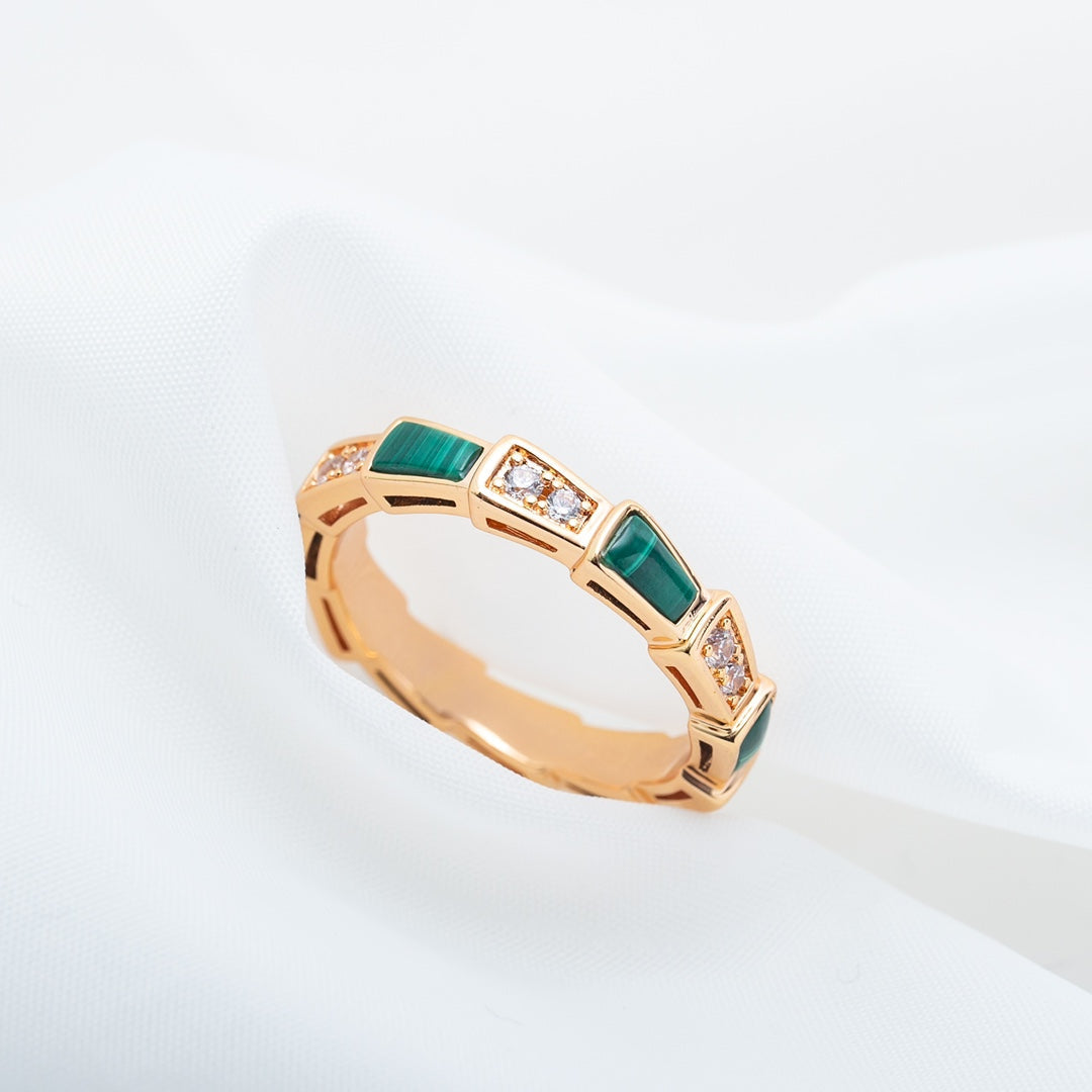 [Mystic Crown]SERPENTI RING PINK GOLD MALACHITE DIAMOND 3MM