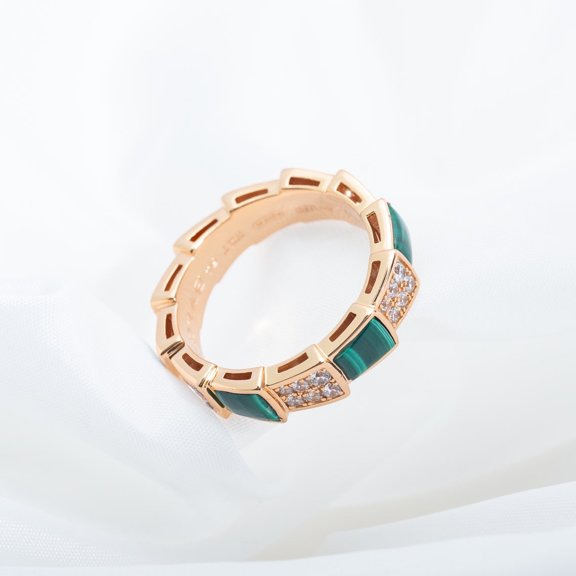 [Mystic Crown]SERPENTI RING PINK GOLD MALACHITE DIAMOND PAVED 4MM