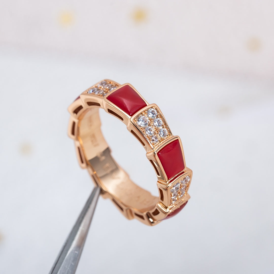 [Mystic Crown]SERPENTI RING PINK GOLD CARNELIAN DIAMOND PAVED 4MM