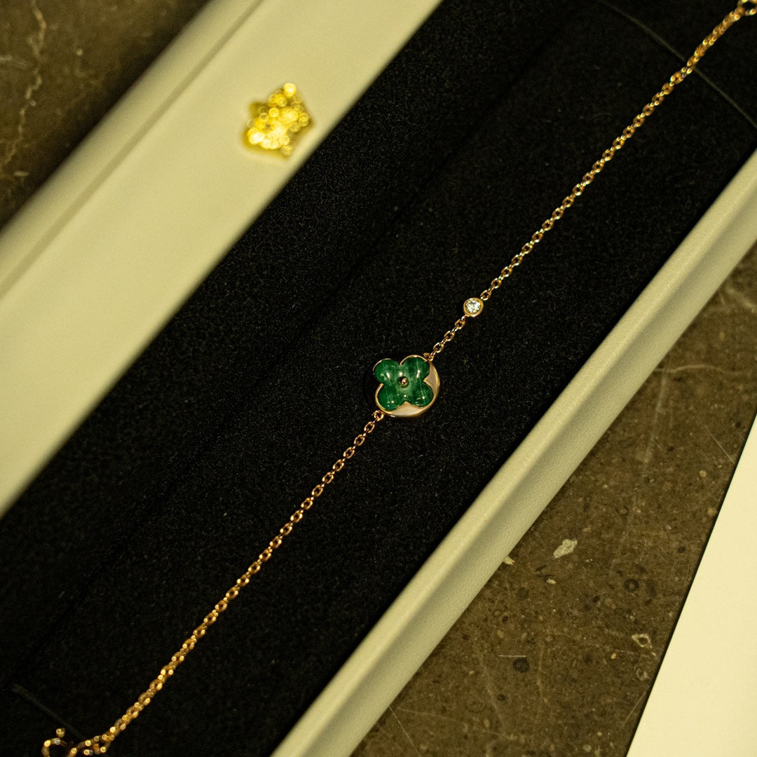 [Mystic Crown]SUN MALACHITE 1 DIAMOND PINK GOLD BRACELET