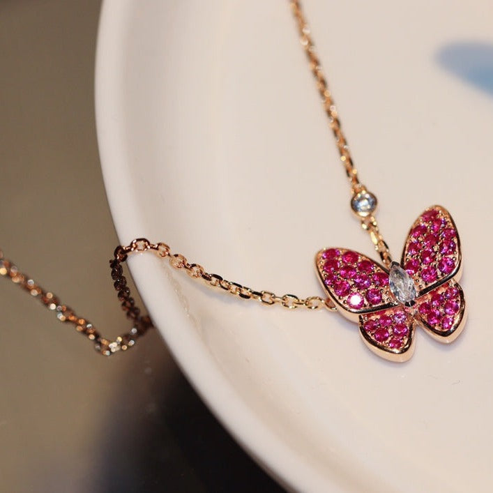 [Mystic Crown]BUTTERFLY RED DIAMOND ROSE GOLD NECKLACE