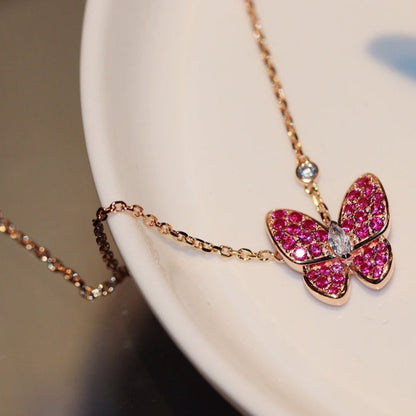 [Mystic Crown]BUTTERFLY RED DIAMOND ROSE GOLD NECKLACE