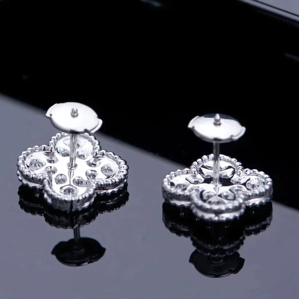 [Mystic Crown]CLOVER 1 MOTIFS DIAMOND STUD EARRINGS SILVER