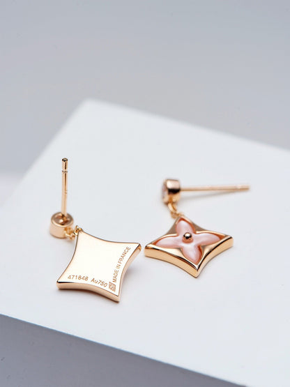 [Mystic Crown]DOUBLE STAR PINK GOLD MOP DROP EARRINGS