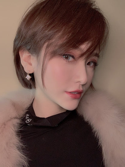 [Mystic Crown]DOUBLE STAR PINK GOLD MOP DROP EARRINGS