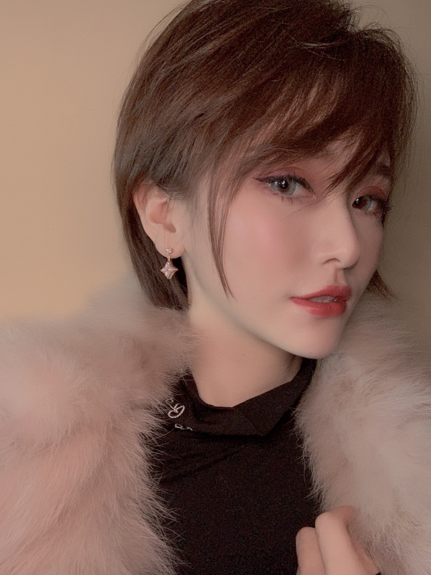 [Mystic Crown]DOUBLE STAR PINK GOLD MOP DROP EARRINGS
