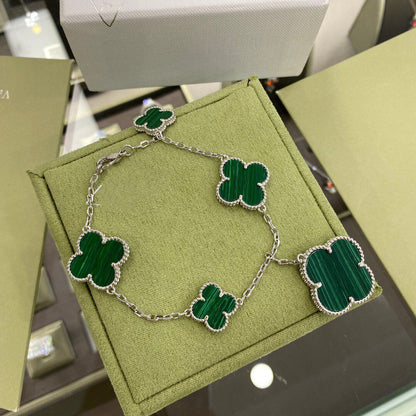 [Mystic Crown]CLOVER 5 MOTIFS SIVLER MALACHITE BRACELET