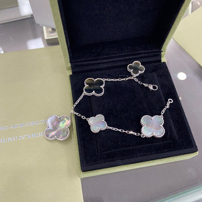 [Mystic Crown]CLOVER 5 MOTIFS SIVLER DARK MOP BRACELET