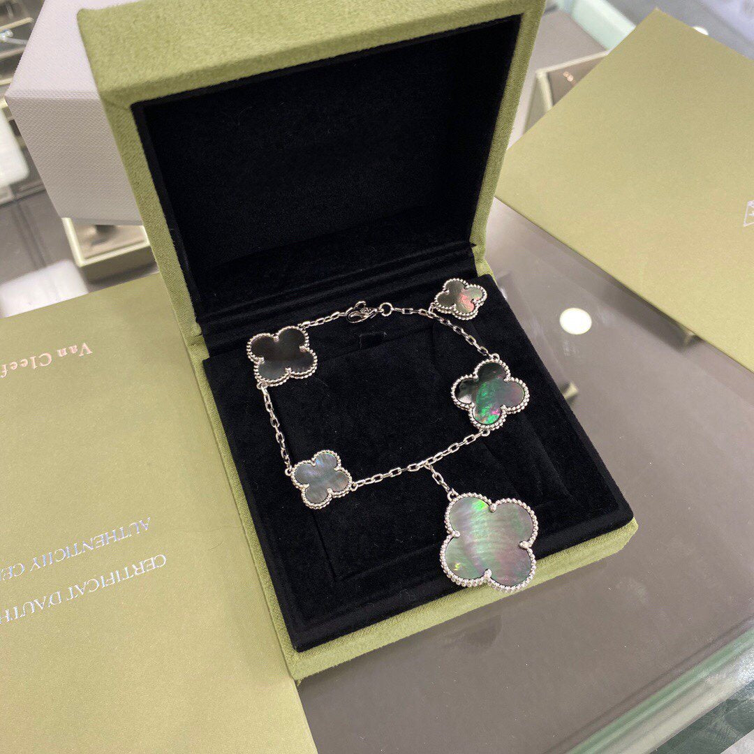 [Mystic Crown]CLOVER 5 MOTIFS SIVLER DARK MOP BRACELET