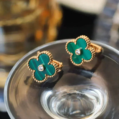 [Mystic Crown]CLOVER MEDIUM 1 MOTIFS MALACHITE DIAMOND EARRINGS