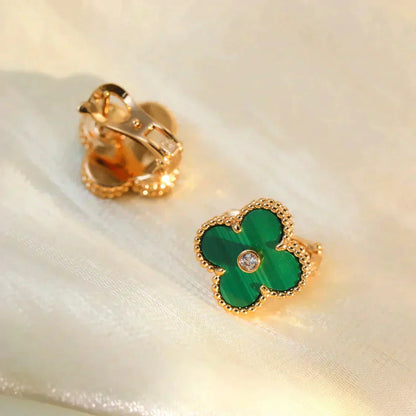 [Mystic Crown]CLOVER MEDIUM 1 MOTIFS MALACHITE DIAMOND EARRINGS