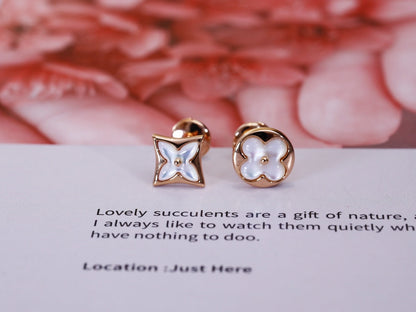 [Mystic Crown]STAR AND SUN PINK GOLD MOP STUD EARRINGS