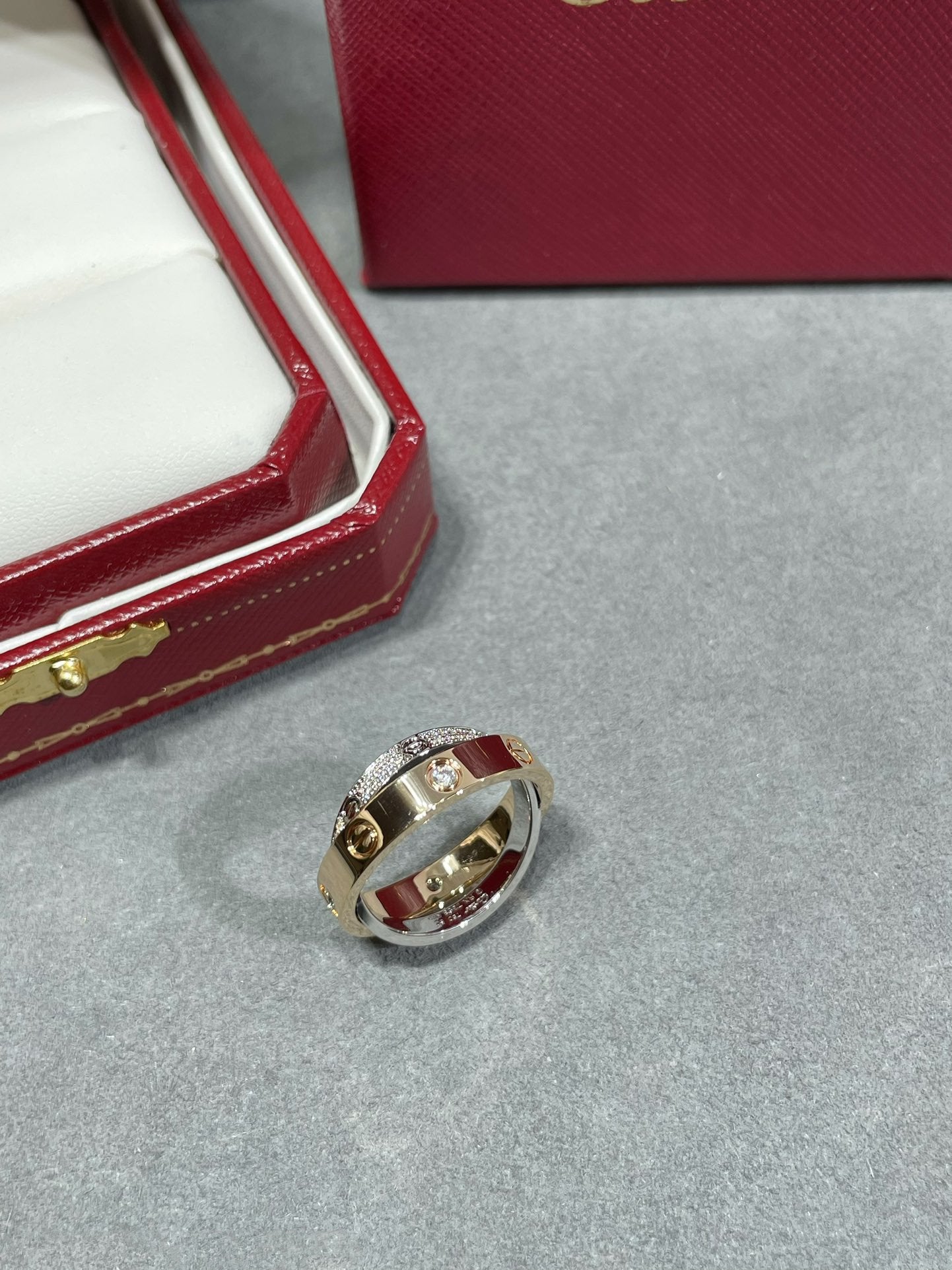 [Mystic Crown]LOVE PINK GOLD SILVER DIAMOND DOUBLE RING