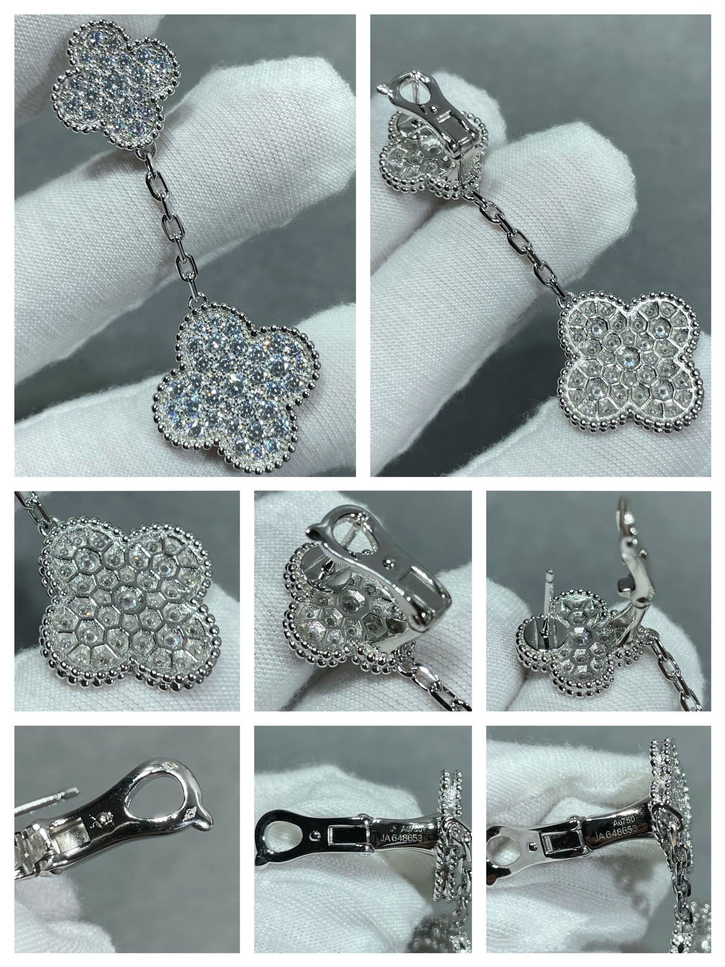 [Mystic Crown]CLOVER 2 MOTIFS DIAMOND PAVED SILVER EARRINGS