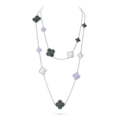 [Mystic Crown]CLOVER 16 MOTIF CHALCEDONY MOP SILVER NECKLACE