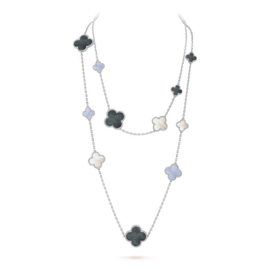 [Mystic Crown]CLOVER 16 MOTIF CHALCEDONY MOP SILVER NECKLACE