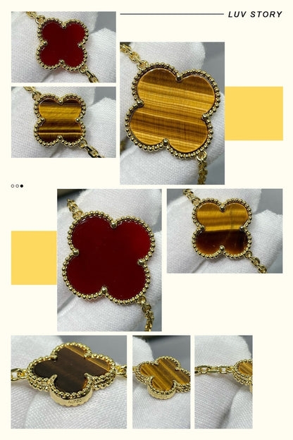 [Mystic Crown]CLOVER 16 MOTIF CARNELIAN TIGER EYE ROSE GOLD NECKLACE