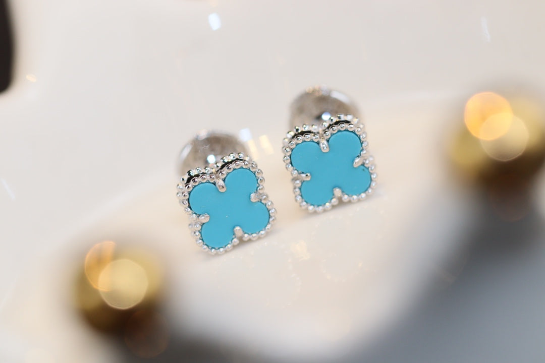 [Mystic Crown]CLOVER MINI TURQUOISE SILVER STUD EARRINGS