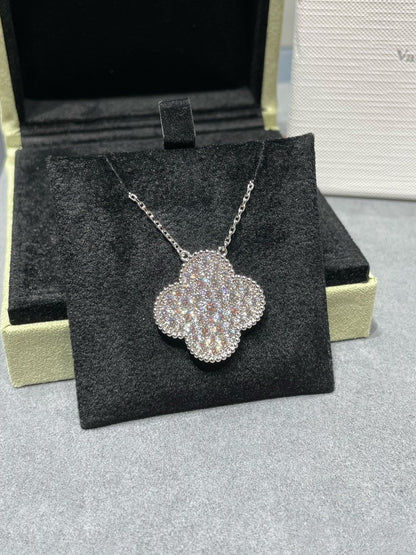 [Mystic Crown]CLOVER 25MM LARGE PENDANT DIAMOND PAVED SILVER NECKLACE