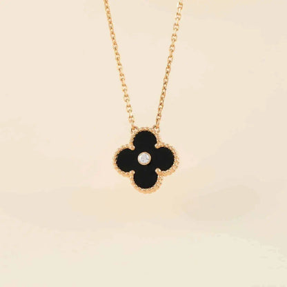 [Mystic Crown]CLOVER 15MM DIAMOND ONYX NECKLACE