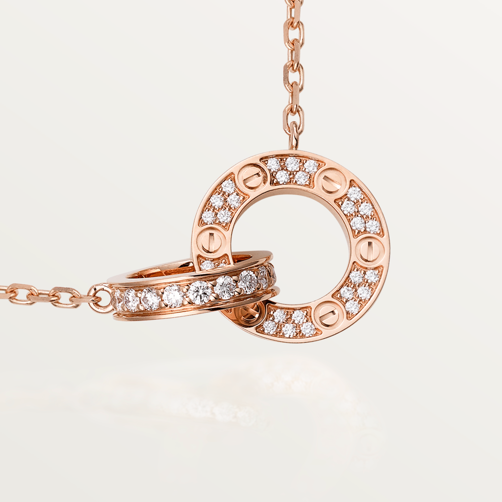 [Mystic Crown]LOVE 7.6MM NECKLACE ROSE GOLD AND SILVER  FULL DIAMOND