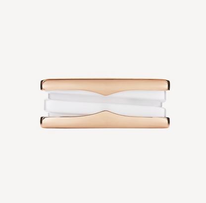 [Mystic Crown]ZERO 1 TWO-BAND LOOPS AND WHITE CERAMIC SPIRAL PINK GOLD RING