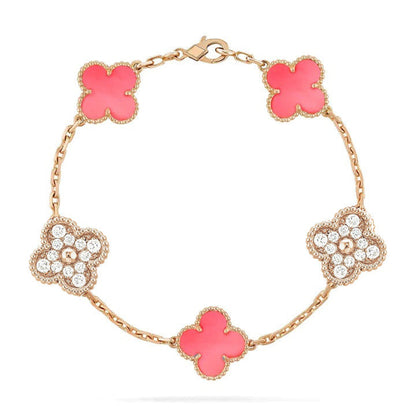 [Mystic Crown]CLOVER 5 MOTIF DIAMOND PINK MOP PINK GOLD BRACELET