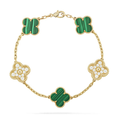 [Mystic Crown]CLOVER  5 MOTIF MALACHITE DIAMOND BRACELET