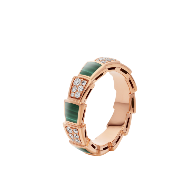 [Mystic Crown]SERPENTI RING PINK GOLD MALACHITE DIAMOND PAVED 4MM