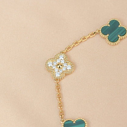 [Mystic Crown]CLOVER  5 MOTIF MALACHITE DIAMOND BRACELET