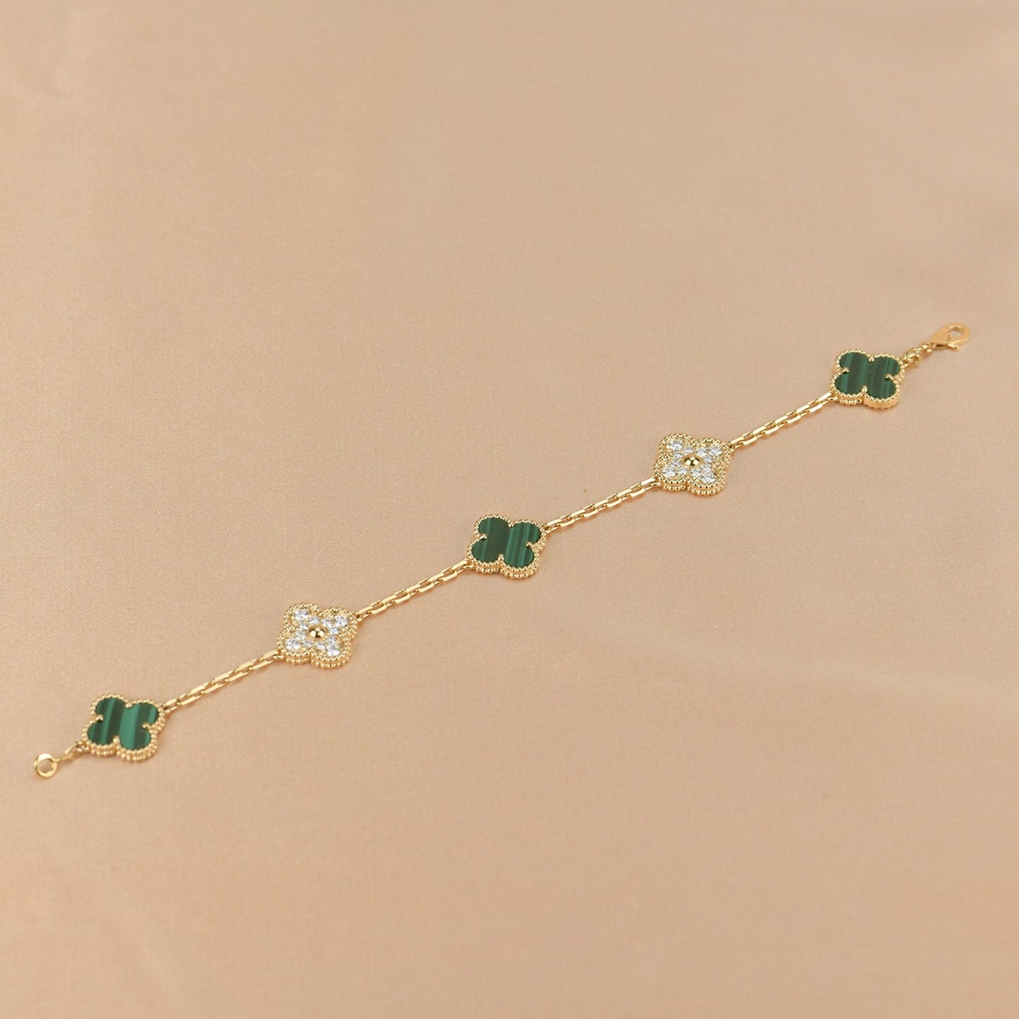 [Mystic Crown]CLOVER  5 MOTIF MALACHITE DIAMOND BRACELET
