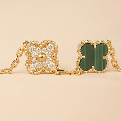 [Mystic Crown]CLOVER  5 MOTIF MALACHITE DIAMOND BRACELET