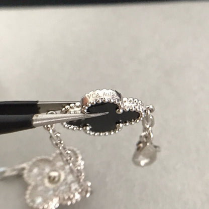 [Mystic Crown]CLOVER 5 MOTIF ONYXS DIAMOND BRACELET SILVER