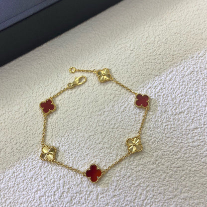 [Mystic Crown]CLOVER 6 MOTIF RED AGATE LASER BRACELET-w