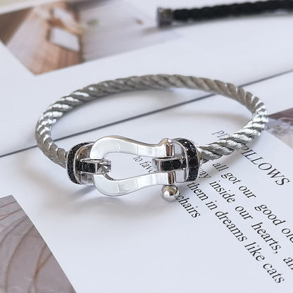 [Mystic Crown]FORCE LARGE HORSESHOE BLACK DIAMOND BRACELET SILVER