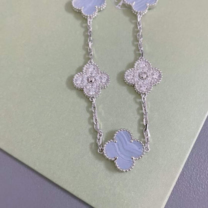 [Mystic Crown]CLOVER  5 MOTIF DIAMOND PURPLE CHALCEDONY BRACELET SILVER