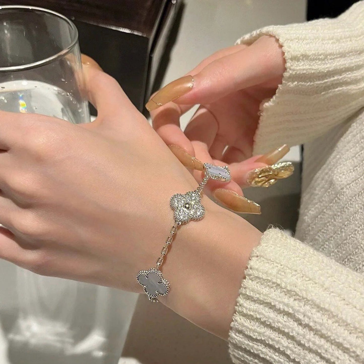 [Mystic Crown]CLOVER  5 MOTIF DIAMOND PURPLE CHALCEDONY BRACELET SILVER