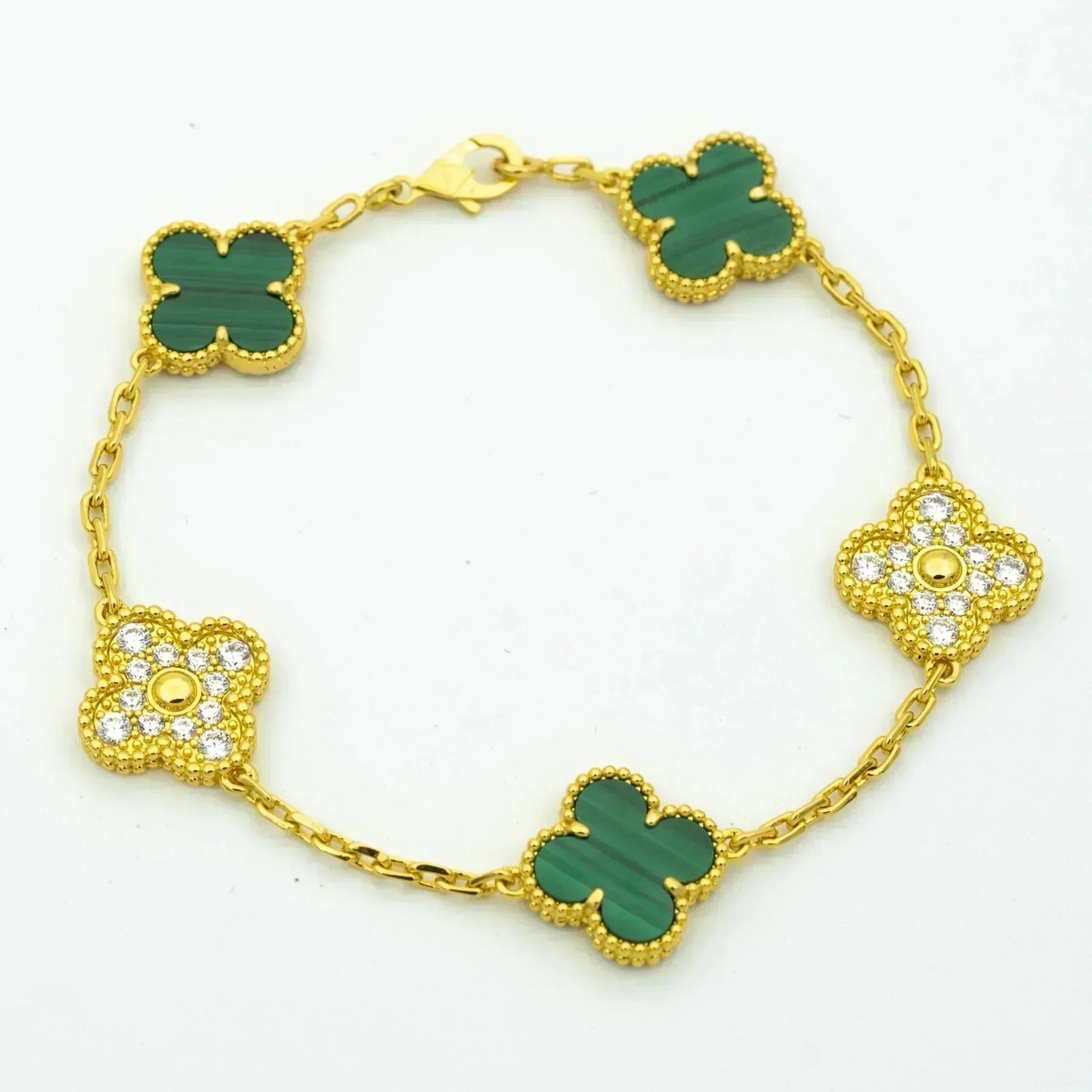 [Mystic Crown]CLOVER  5 MOTIF MALACHITE DIAMOND BRACELET
