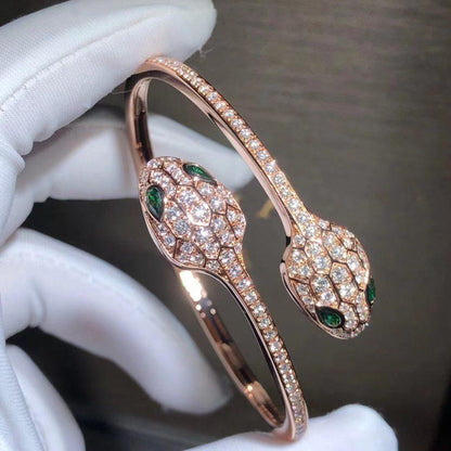 [Mystic Crown]SERPENTI BRACELET PINK GOLD MALACHITE DIAMOND DOUBLE SNAKE