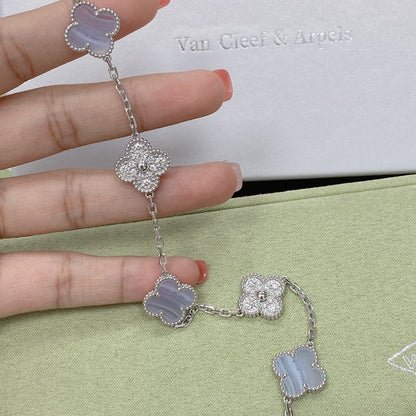[Mystic Crown]CLOVER  5 MOTIF DIAMOND PURPLE CHALCEDONY BRACELET SILVER