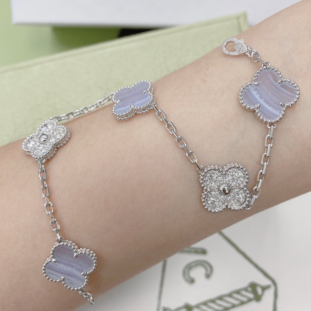 [Mystic Crown]CLOVER  5 MOTIF DIAMOND PURPLE CHALCEDONY BRACELET SILVER