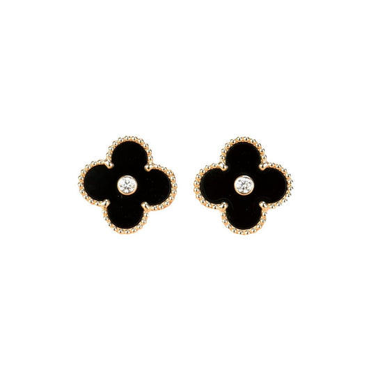 [Mystic Crown]CLOVER MEDIUM 1 MOTIFS ONYX DIAMOND EARRINGS