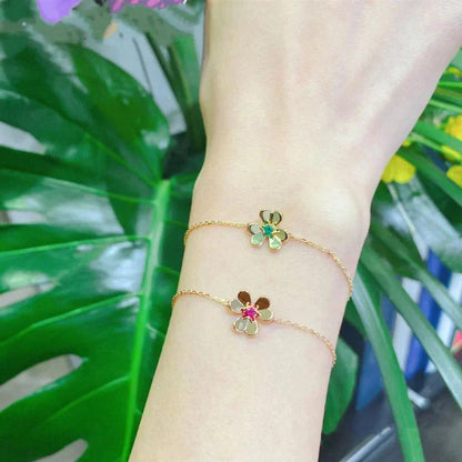 [Mystic Crown]FRIVOLE GOLD FLOWER PINK MALACHITE BRACELET