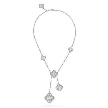 [Mystic Crown]CLOVER 5 MOTIFS SILVER DIAMONDS NECKLACE