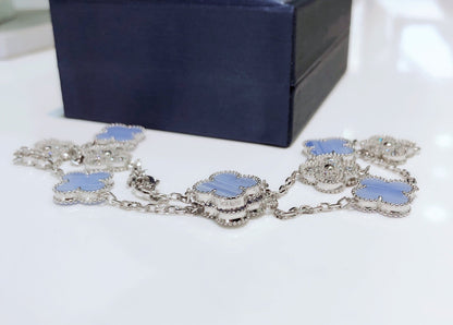 [Mystic Crown]CLOVER 10 MOTIFS CHALCEDONY DIAMONDS SILVER NECKLACE